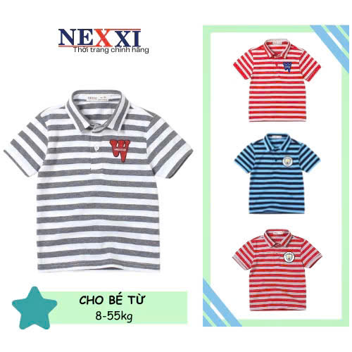ÁO THUN CỔ BẺ SỌC NGANG BÉ TRAI TỪ 8-55KG DÀNH CHO BÉ TRAI