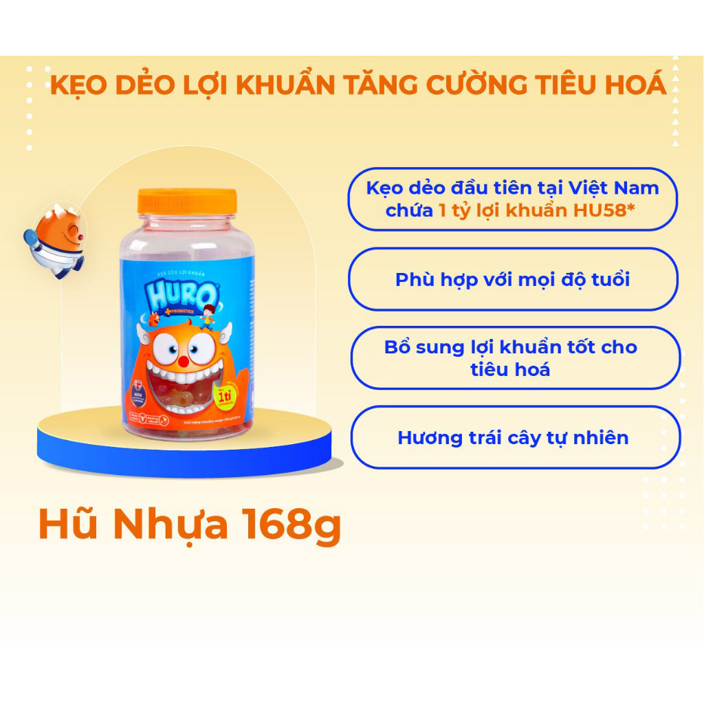 Kẹo dẻo lợi khuẩn Huro Probiotics – Bổ sung lợi khuẩn, hỗ trợ tốt cho tiêu hóa đường ruột, bé ăn ngon (Hũ 168g)