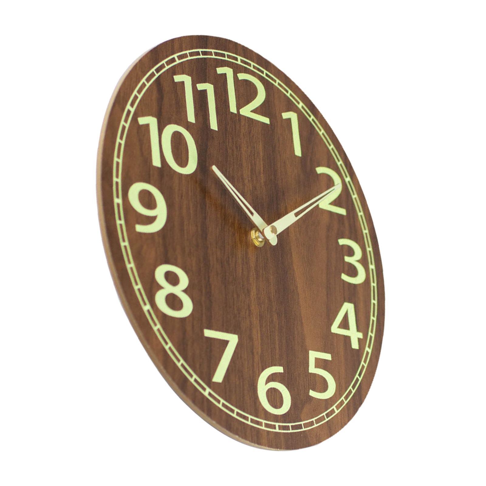 12 inch Luminous Wall Clock Wooden Wall Clock Round Non Ticking Decorative Silent Analog Clock for Living Room
