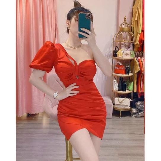 Gunkaymatter Đầm Ôm Body 1 Vai Tay Phồng Xếp Ly Chất Liệu Umi Thời Trang Nữ Thiết Kế Sang Chảnh