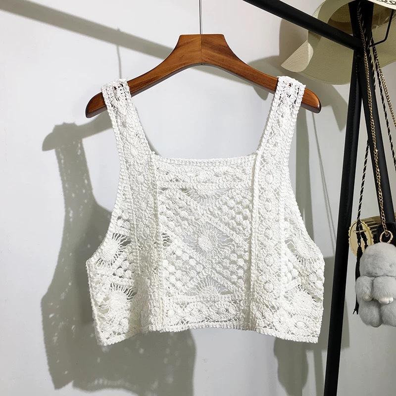 Áo 2 dây croptop lưới đi biển, mix váy áo