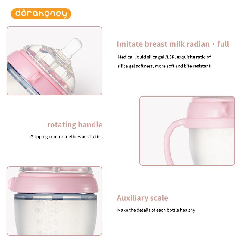 Dorahoney Sữa Nhỏ 150Ml Chống Đầy Hơi Bé Sơ Sinh Hàng Silicone Điều Dưỡng Cốc Chống Trơn Trượt Rộng cấu Tạo Bình