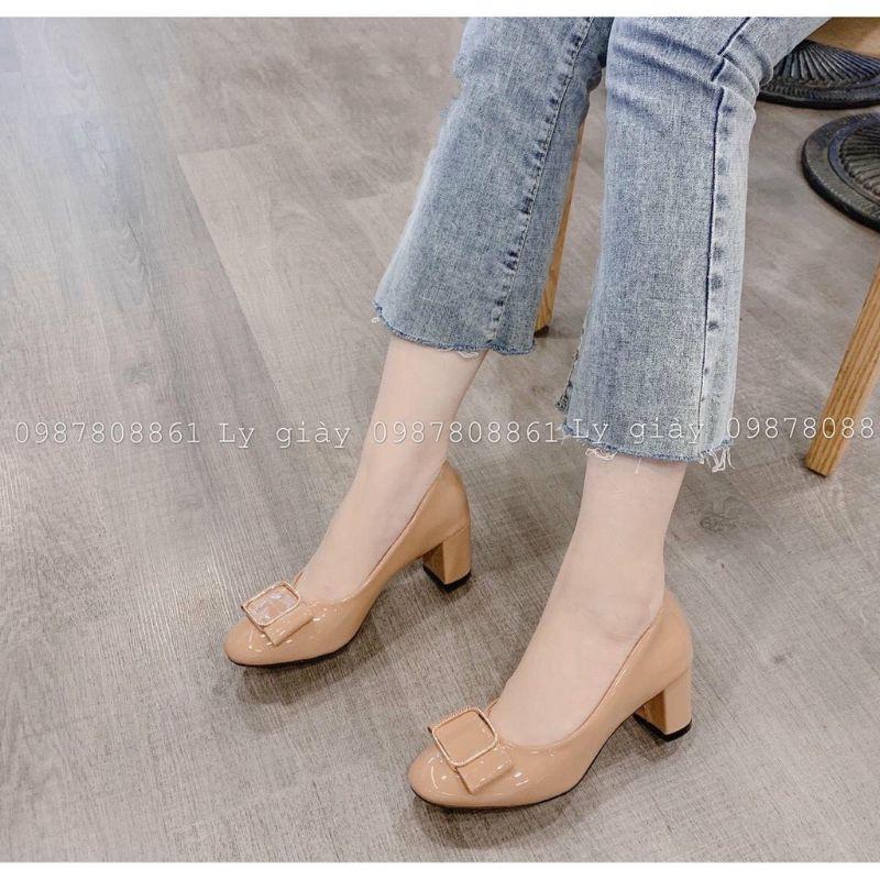 GIÀY CAO GÓT NƠ VUÔNG DA BÓNG - 5P