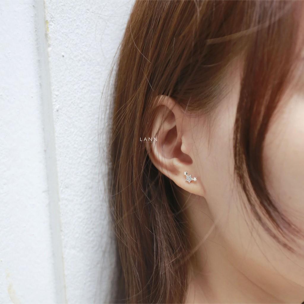 Khuyên 1 sao đá mix 2 sao nhỏ S925 LANN