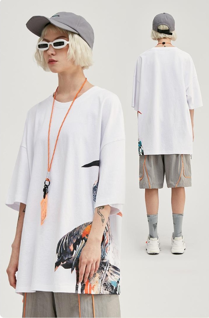 Áo phông họa tiết chim hạc phối màu độc đáo Unisex nam nữ cực chất