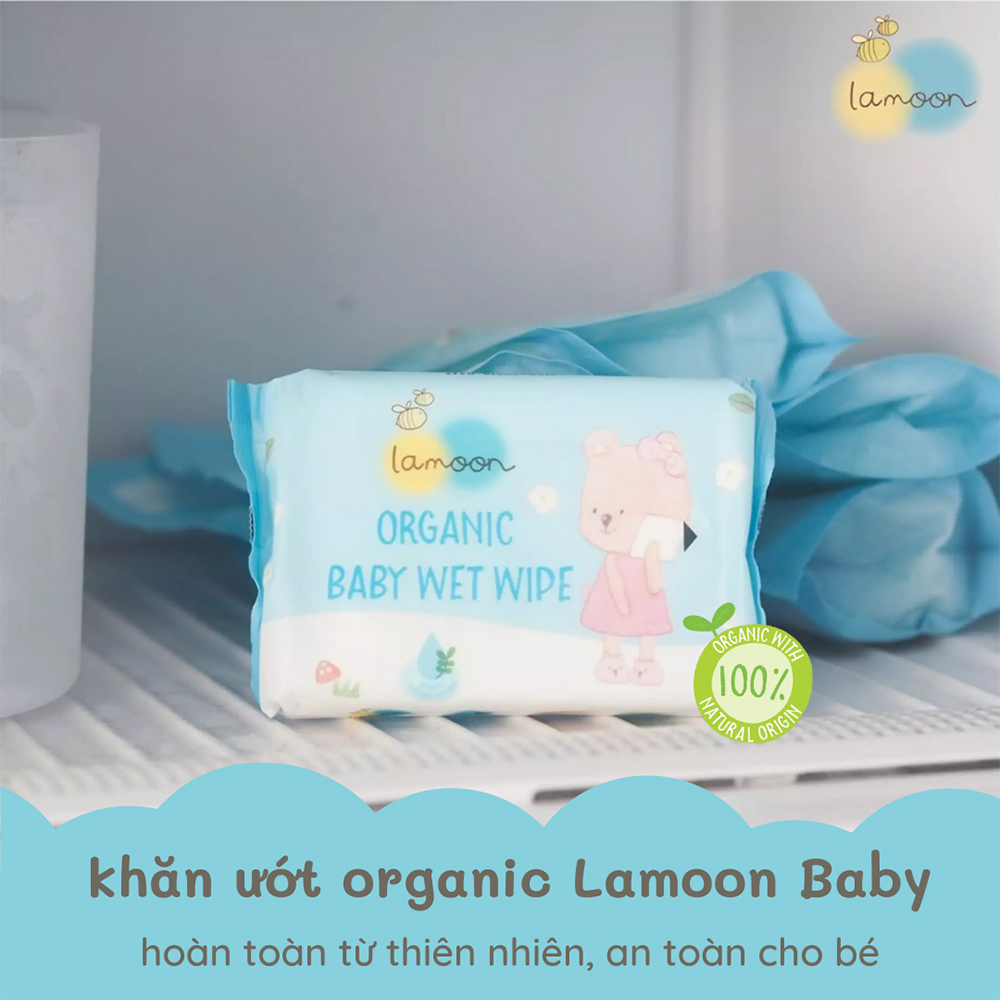 COMBO 12 Bịch Khăn Ướt Organic An Toàn Cho Mẹ Bầu Và Bé Từ Sơ Sinh Lamoon (12 Bịch x 20 Miếng)