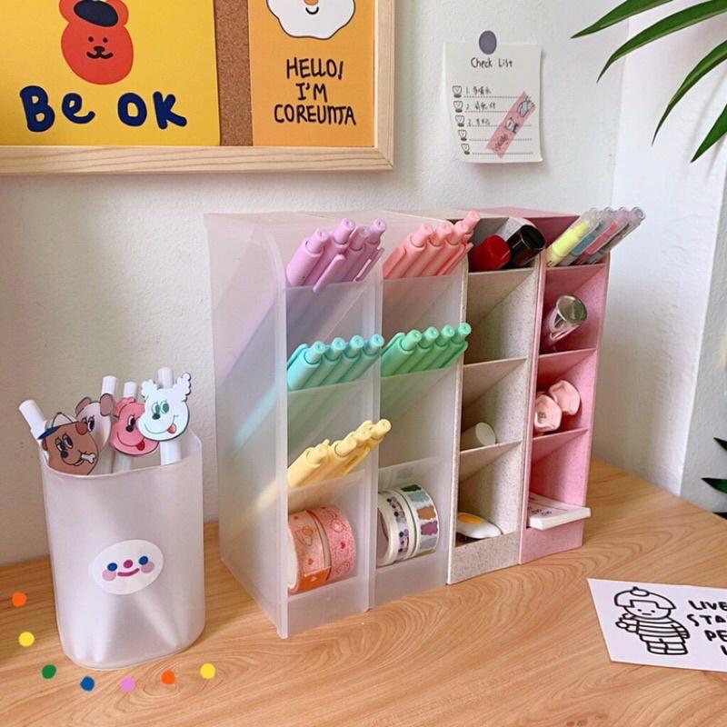 Kệ 4 tầng đựng bút/ mỹ phẩm/ cọ trang điểm, hộp đựng bút 4 ngăn xéo decor ngang dọc thông minh