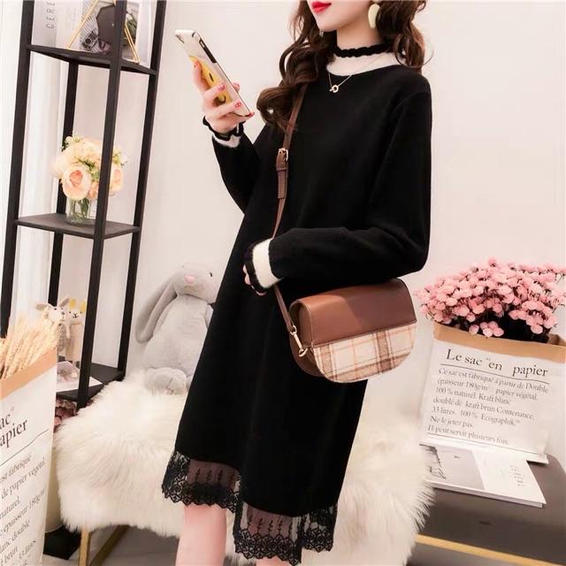Váy len dáng suông chân ren Cao cấp