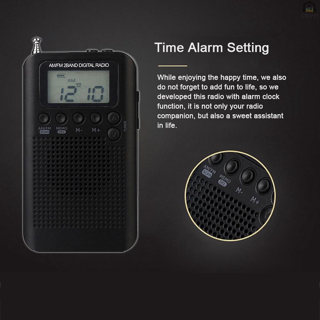 Radio mini cầm tay HRD-104 AM/ FM 2 băng tần màn hình LCD 1.3 inch kèm tai nghe