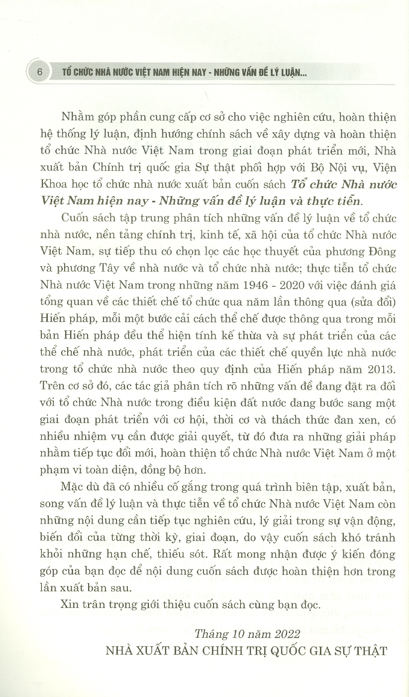 Tổ Chức Nhà Nước Việt Nam Hiện Nay - Những Vấn Đề Lý Luận Và Thực Tiễn