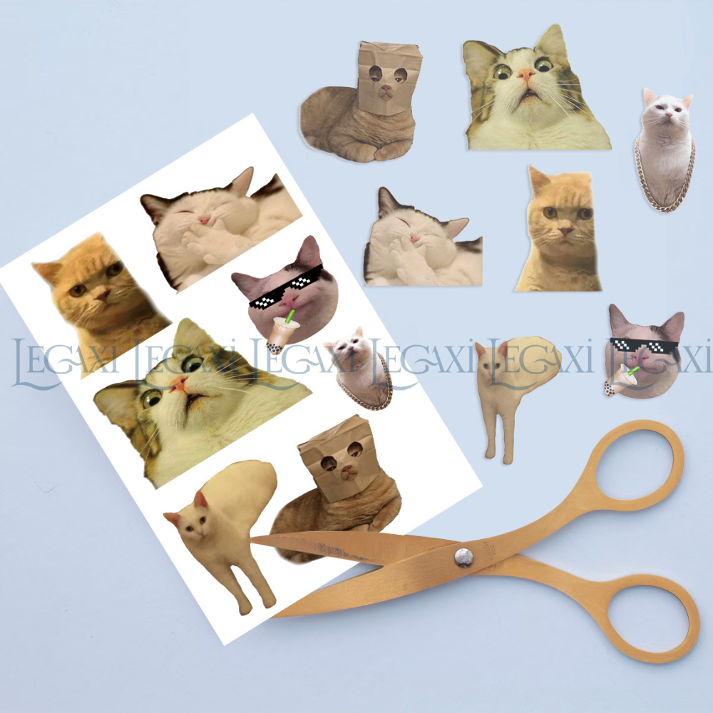 Set 10 Tờ Hình Xăn Dán Mèo Ngộ Nghĩnh Tattoo Sticker Mèo Meme Vô Tri Dễ Thương Hài Hước Cute Cho Bé