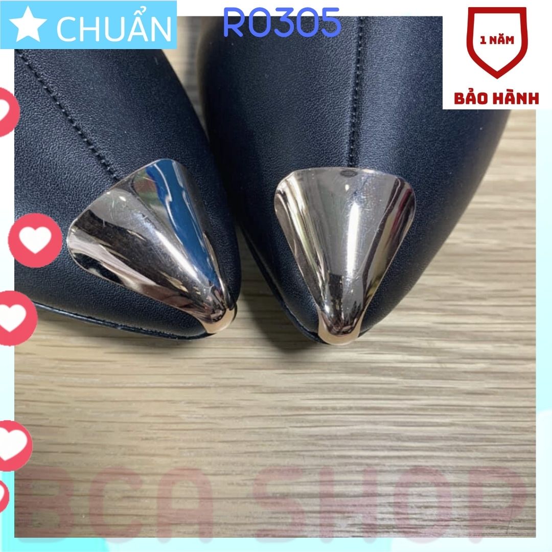 Giày bốt nữ cổ ngắn 4p RO305 ROSATA tai BCASHOP dây kéo phía trước, mũi giày và đế có gắn kim loại cách điệu - màu đen