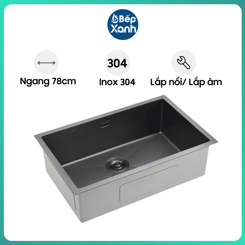 Chậu Rửa Chén Ecalite ESD-7845HB - Lắp Nổi/Lắp Âm - Inox 304 Siêu Bền - 1 Ngăn Cực Rộng - Hàng Chính Hãng