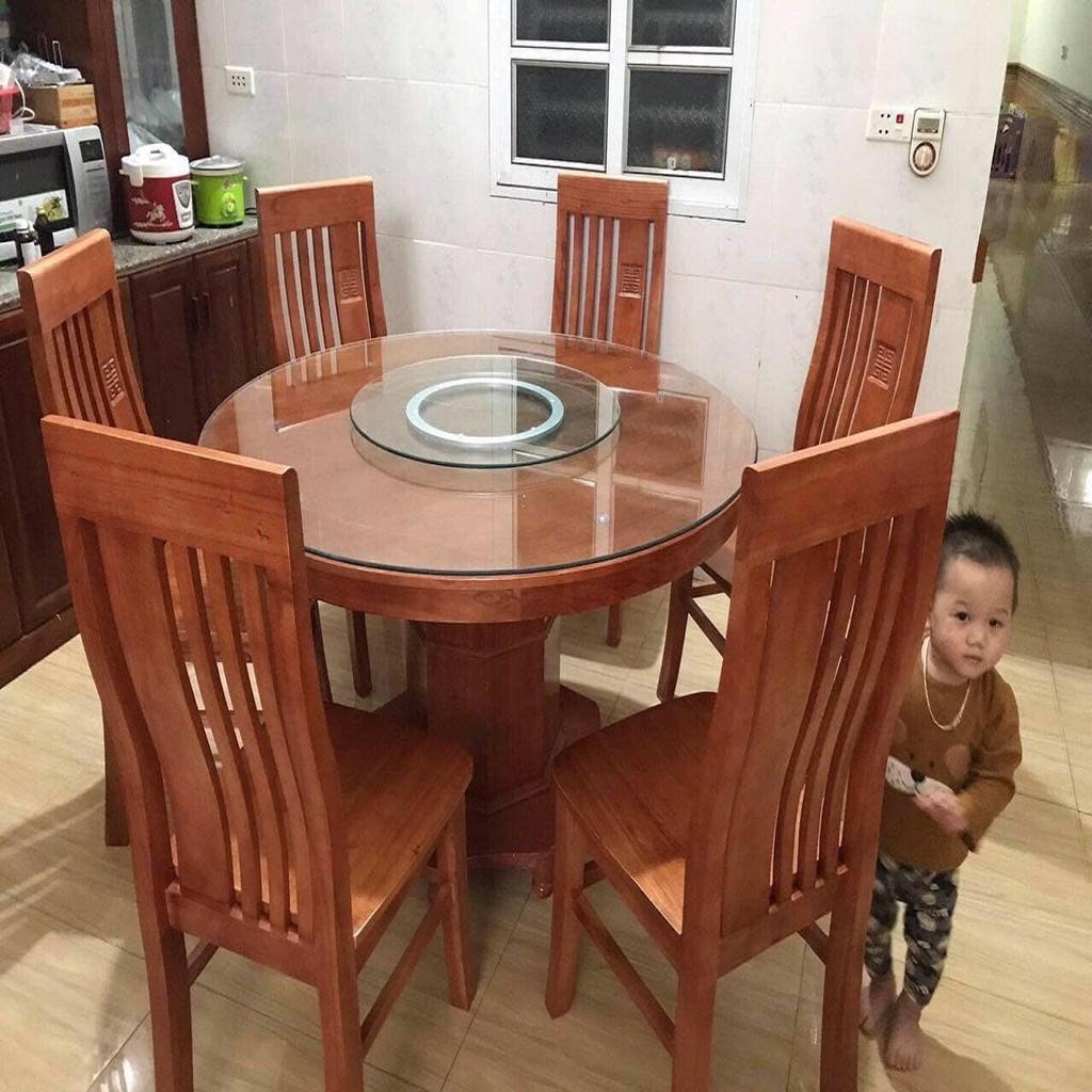 Bộ Bàn Ăn Tròn Gỗ Sồi Nga Phun Màu Xoan