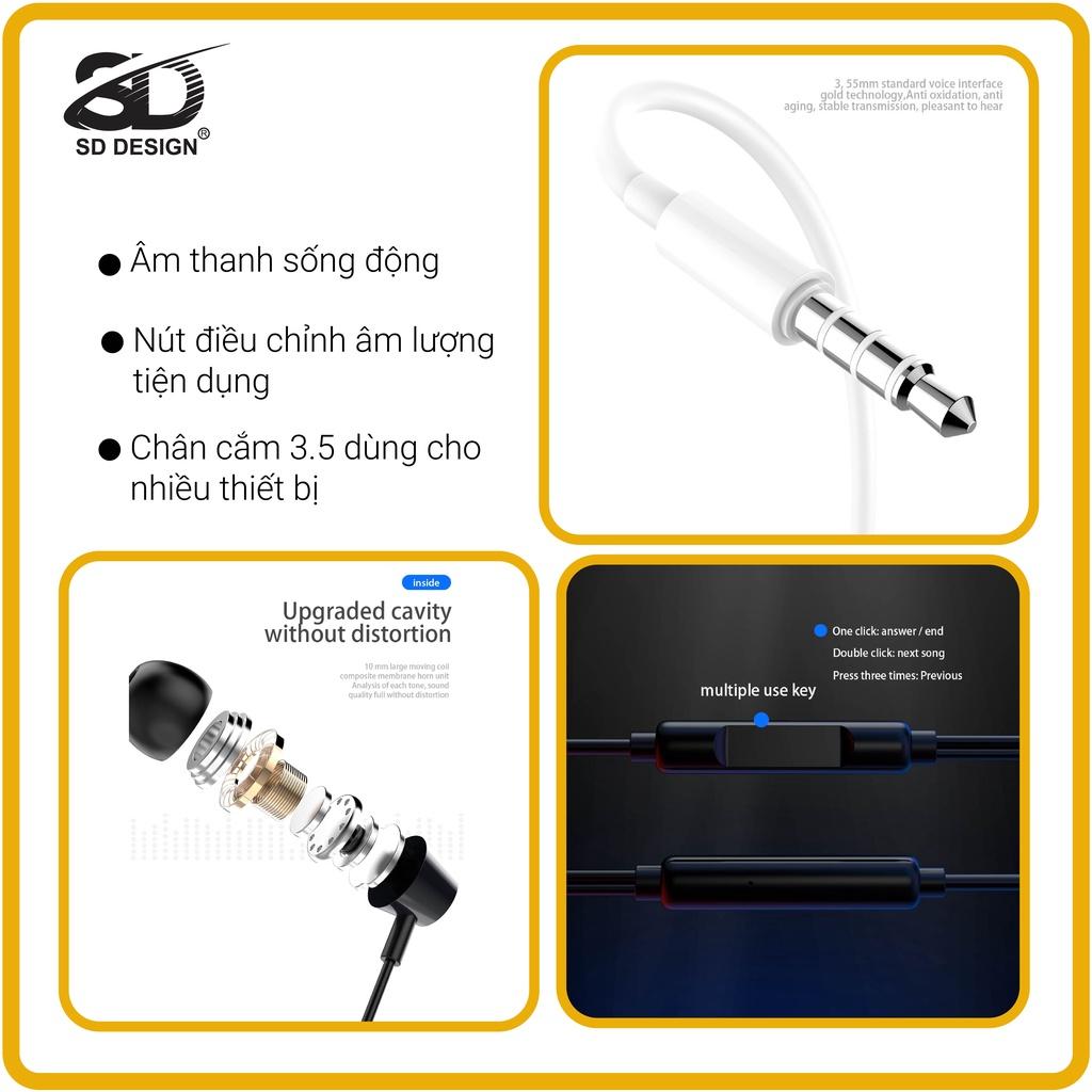 Tai nghe kỹ thuật số SD Design V99 tương thích các dòng điện thoại jack 3.5mm, có mic 1 đổi 1