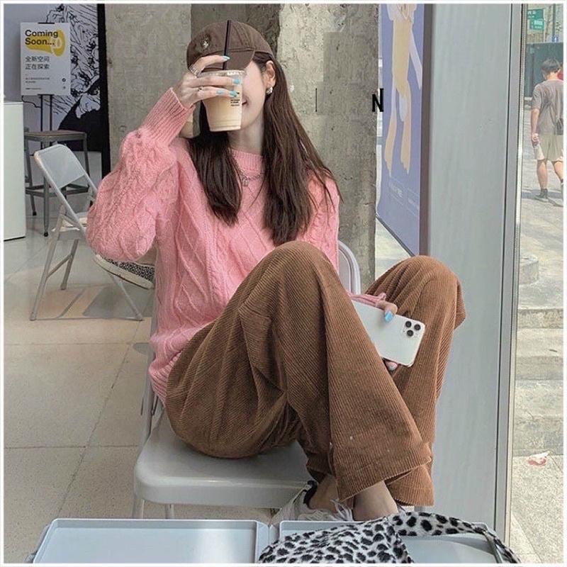 Quần nhung tăm, quần dài nam nữ, quần ống suông cạp liền siêu cao chất nhung tăm thời trang nam nữ, Quần Ống Rộng Nữ Nhung Tăm Culottes Hàn Quốc Ulzzang Kiểu quần nhung cạp cao nữ ống rộng dáng dài
