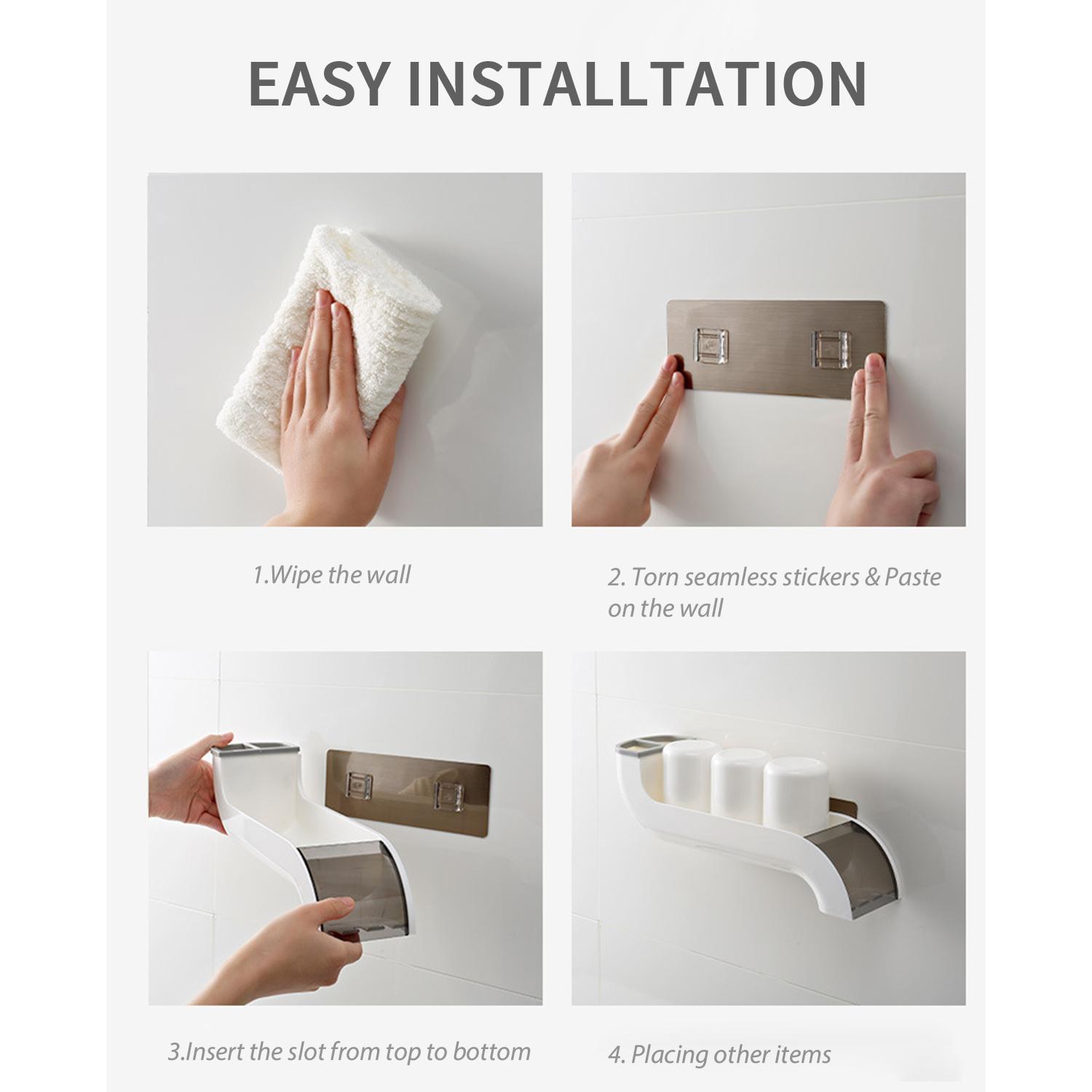 Giá để 3 bàn chải đánh răng đa chức năng với cốc đựng bàn chải đánh răng treo tường