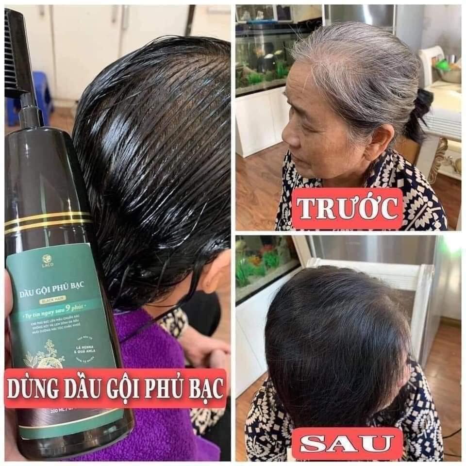 Dầu Gội Phủ Bạc LACO Black Hair, Nhuộm Tóc Đen Thảo Dược Chỉ Sau 9 Phút, Nhuộm Tại Nhà An Toàn 200ml