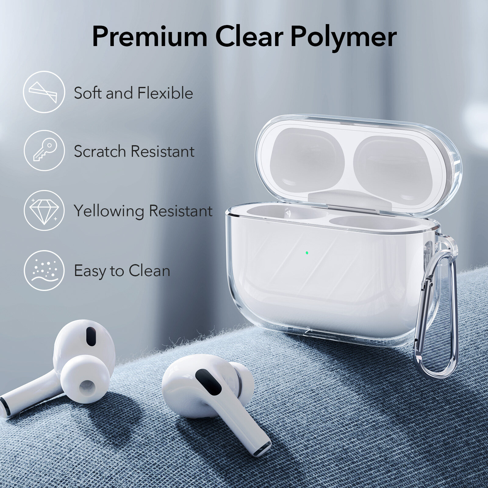 Bao Case ESR Air Ripple Crystal Clear dành cho AirPods Pro 2 (2022) và Airpods Pro - Hàng Chính Hãng