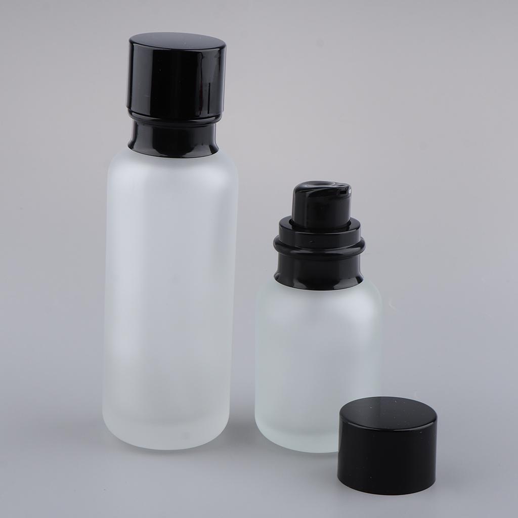 2x Empty Glass Makeup Container Lotion Cream Jar Pump Bottle Case for Travel