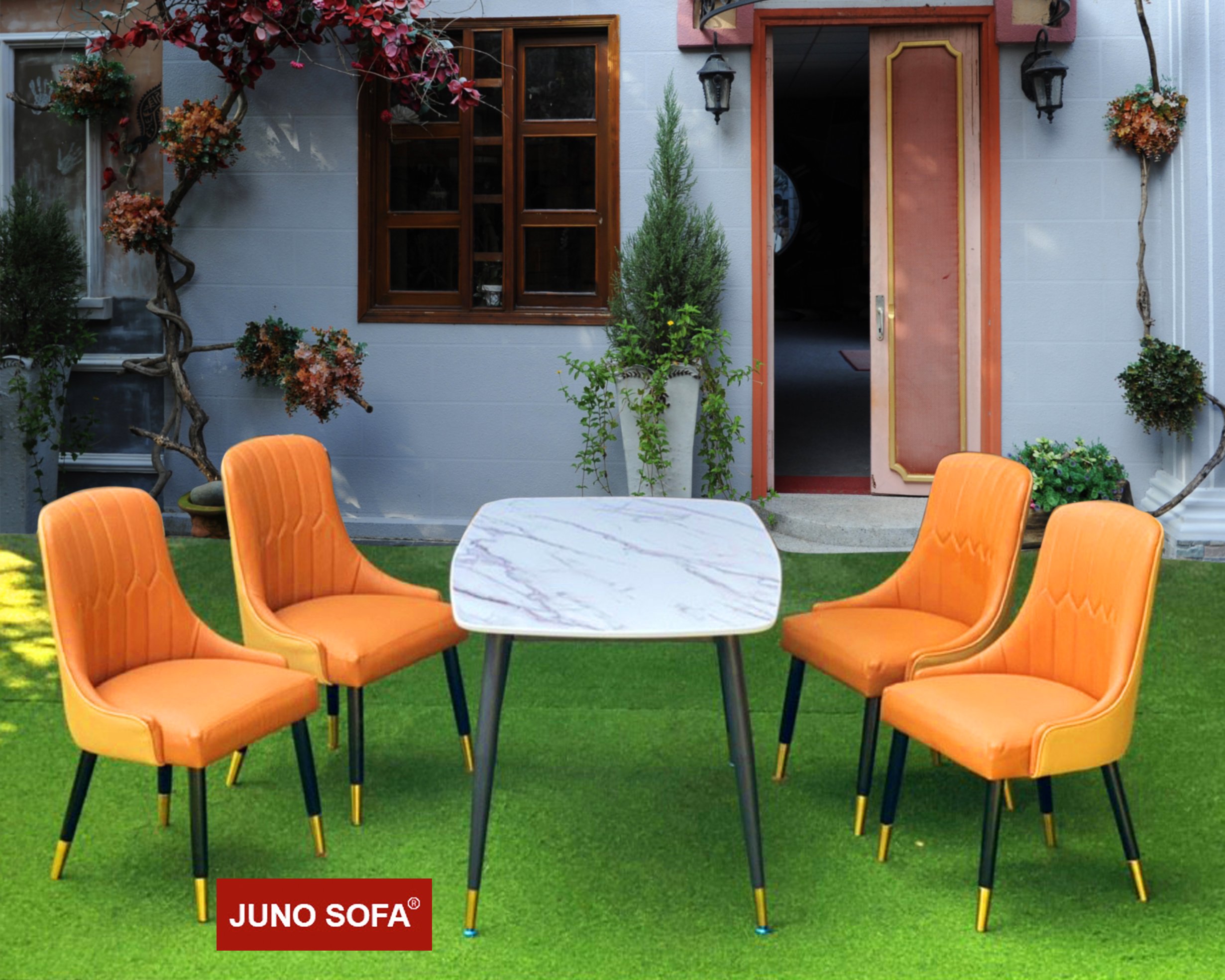 Bộ bàn ăn 4 ghế Cao Cấp Juno Sofa chân bọc đồng