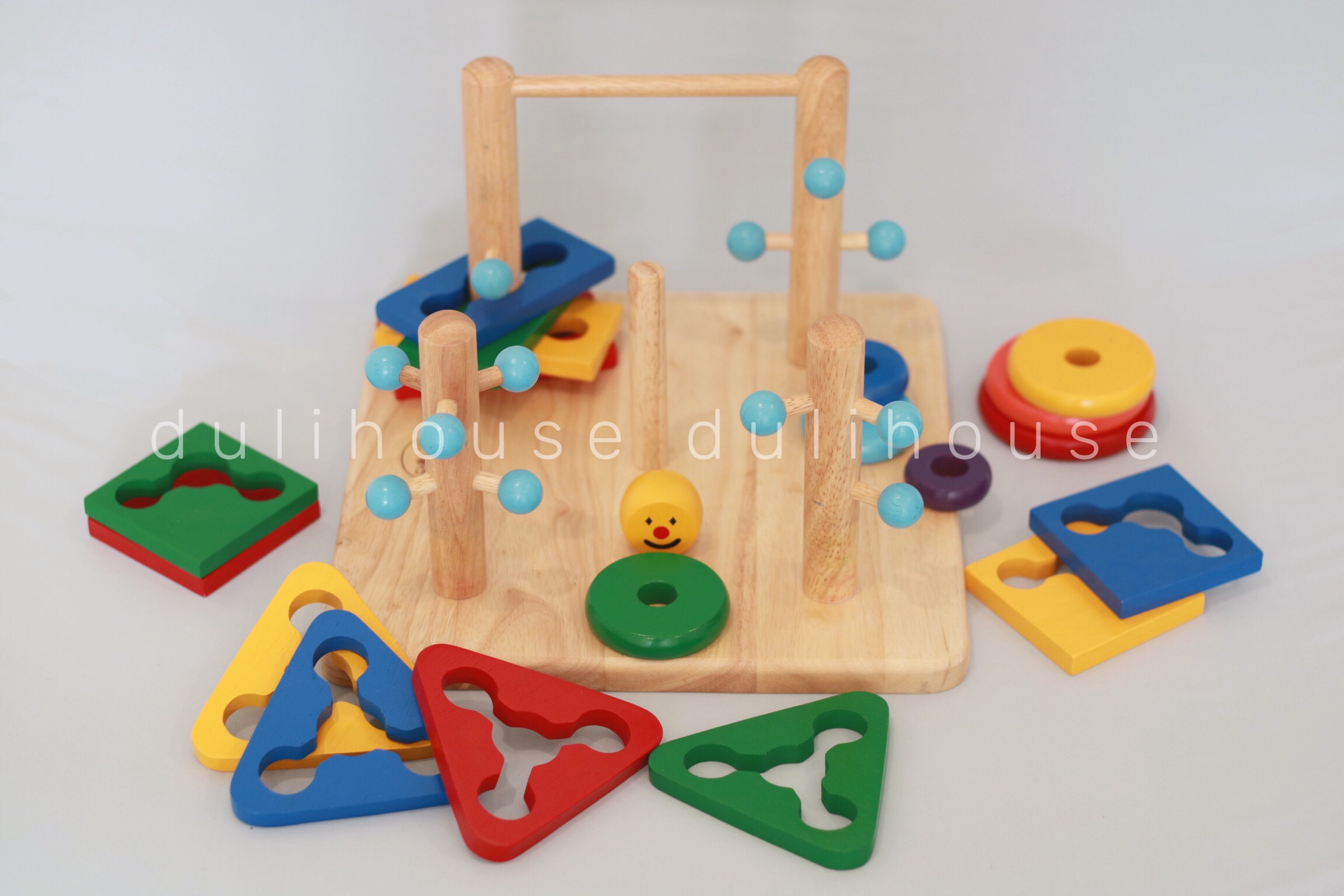 Đồ chơi gỗ phát triển vận động và tư duy - Đường luồn lý thú &amp; Hề tháp đa năng 7 màu cho Bé - Gỗ tự nhiên an toàn