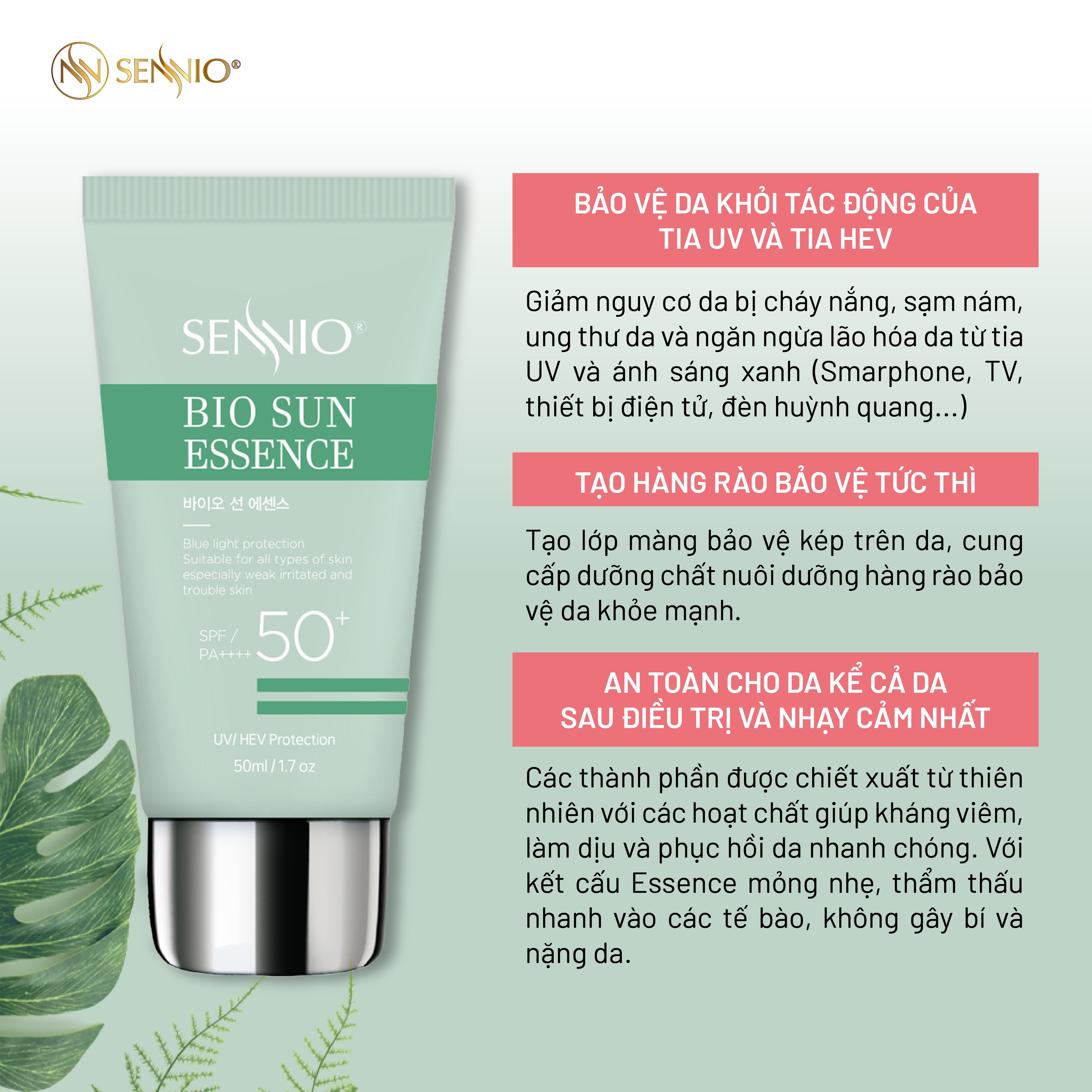 Tinh chất chống nắng, chống ánh sáng xanh Sennio Bio Sun Essence SPF50  PA+++ - Sản phẩm chống nắng và phục hồi sau khi đi nắng | ALamDep.com