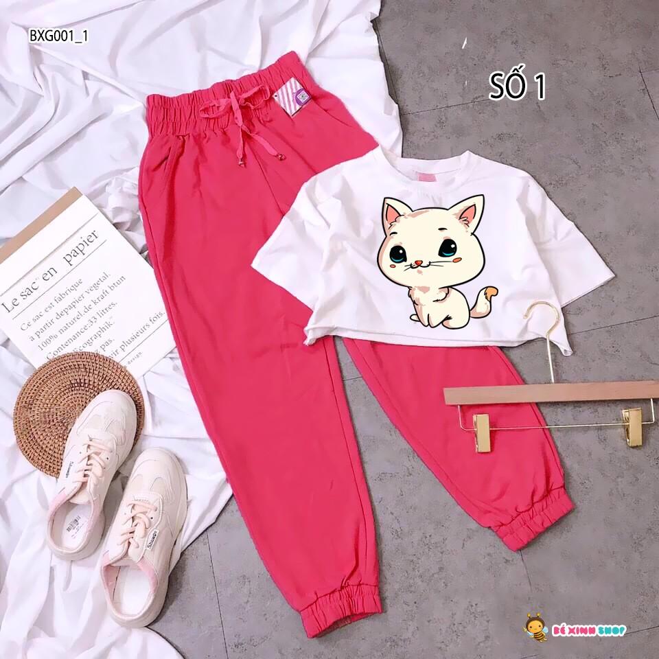 Set áo croptop quần jogger thể thao cho bé gái đi chơi