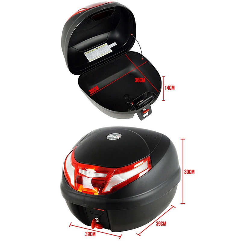 Thùng xe máy đi Phượt Givi đen đèn phản quang E30RN 30Lít + Tặng Đế Thùng