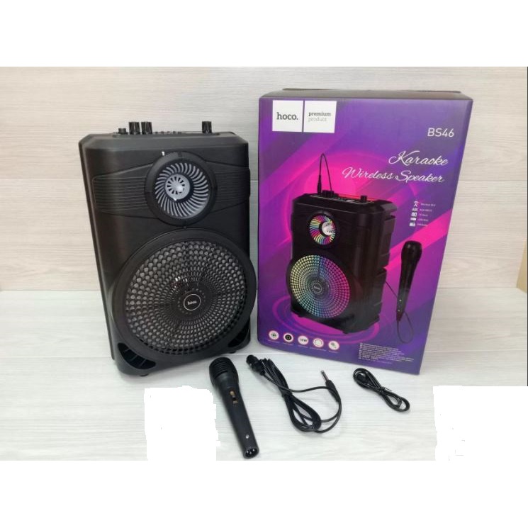 Loa Karaoke Dành Cho Hoco BS46 LED, Tặng 1 Micro Có Dây Hỗ Trợ USB, Thẻ Nhớ TF, AUX, Đài FM, Công Suất 10W, Bluetooth 5.0 - Hàng Chính Hãng