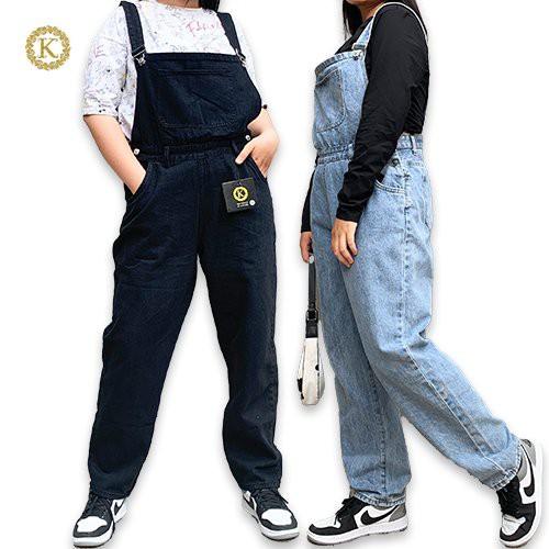 Quần yếm bigsize KimFashion, quần bò yếm bigsize nữ ống rộng 60-80kg YDD01