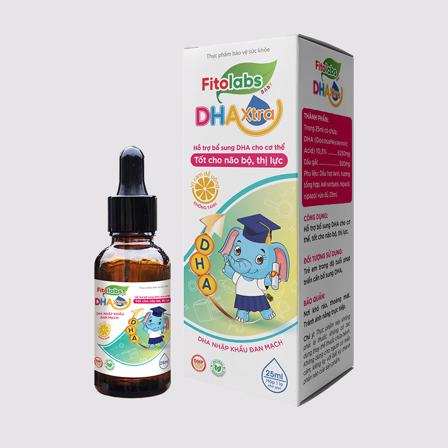 DHA nhỏ giọt không tanh Fitolabs DHA Xtra giúp phát triển trí não và thị lực cho bé - Lọ 25ml