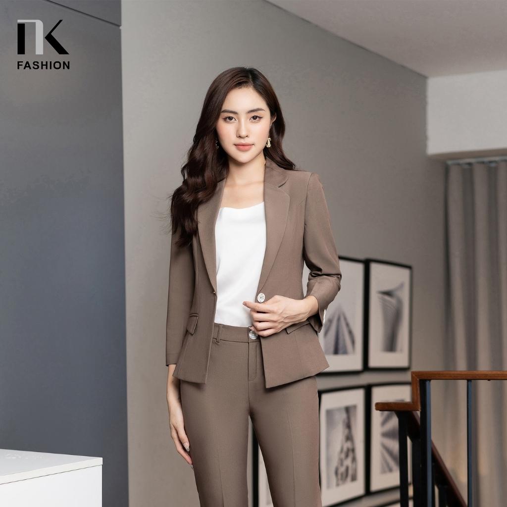 Bộ Đồ Vest Ve Trơn NK FASHION Thiết Kế Basic Đứng Form Tôn Dáng Chất Vải Nhập Hàn Cao Cấp Không Xù NKBD2207001