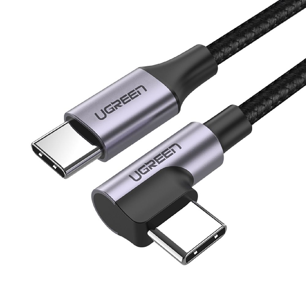 Cáp sạc và truyền dữ liệu 2 cổng USB Type-C, một đầu bẻ góc 90 độ, hỗ trợ sạc nhanh PD 60W, dòng tối đa 3A UGREEN US255 - Hàng chính hãng