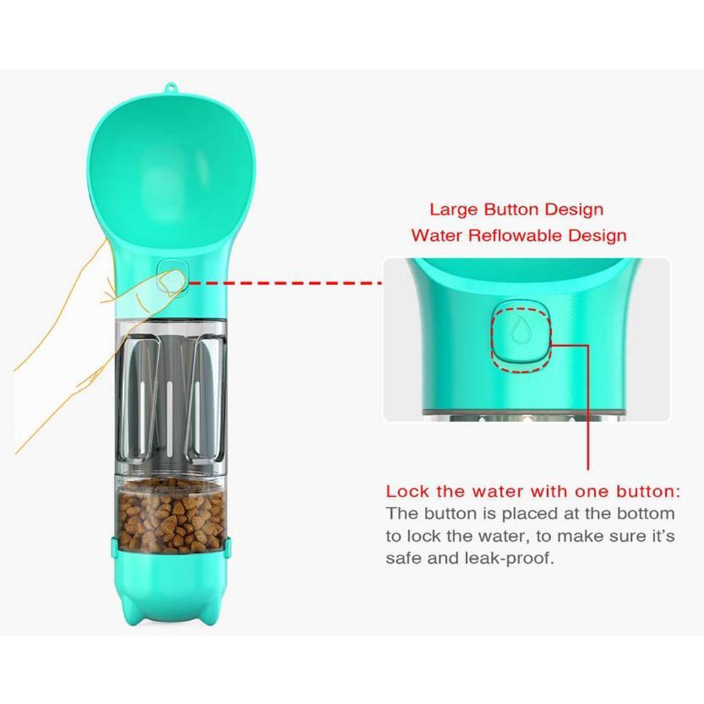 4 In 1 Dog Water Bottle Dispenser Bowl Feeder For Walking Hiking Blue