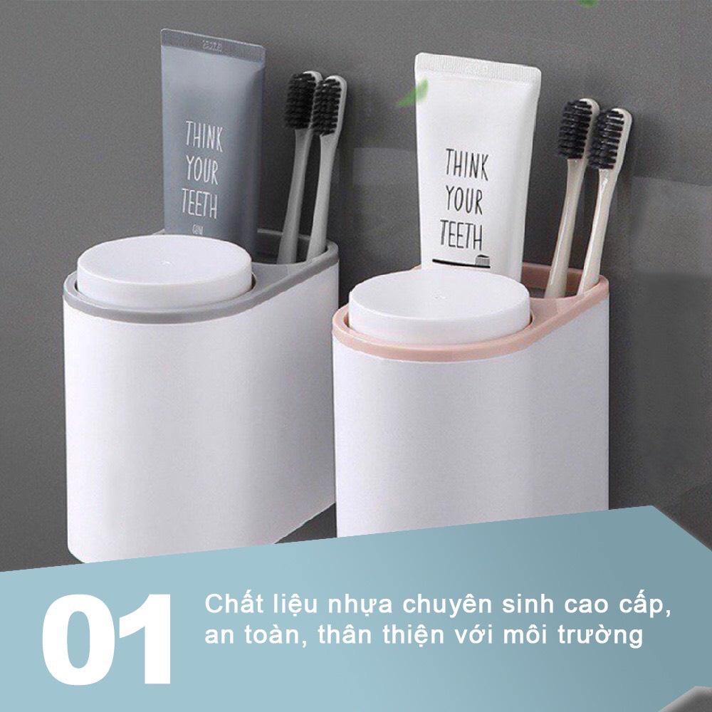 Bộ Nhả Kem Đánh Răng Tự Động Inochi - Kệ Treo Bàn Chải Lắp Đặt Dán Tường Gạch Men Kèm Cốc Hút Nam Châm