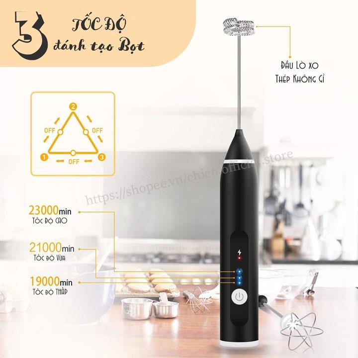 Máy đánh trứng, Tạo bọt cafe, Đánh kem bông.Đánh trứng 3 cấp độ sạc điện mini cầm tay cao cấp
