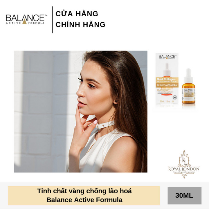 Combo tinh chất Gold Collagen Rejuvenating Balance Active Formula tái tạo trẻ hóa da mặt 30ml và serum mắt gold collagen eye Balance Active Formula làm sáng và căng vùng da mắt 15ml, hàng chính hãng