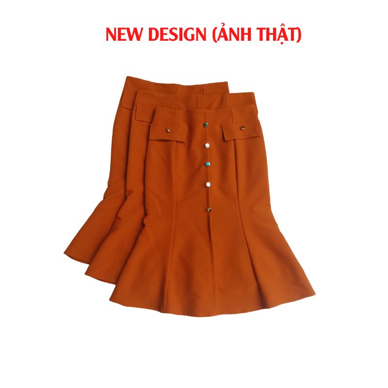 Chân Váy Công Sở New Design ,Thiết Kế Dáng Váy Chữ A Dài Qua Gối, Che Khuyết Điểm Phối Nút Kiểu Nữ, Vải Tốt Co Giãn Màu Đen CV0084