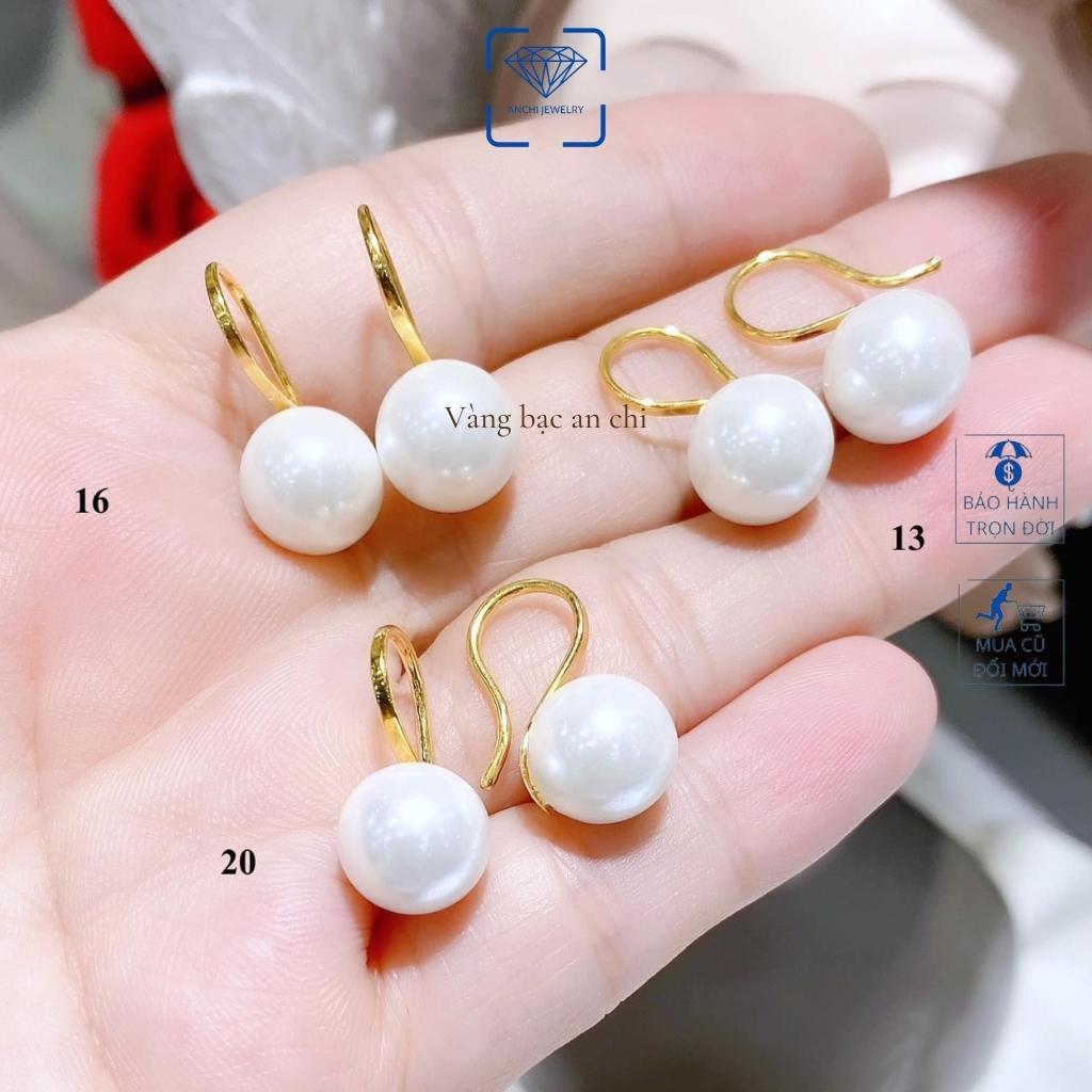 Bông tai hạt trai chuôi 10k có giấy của tiệm vàng, trang sức Anchi jewelry