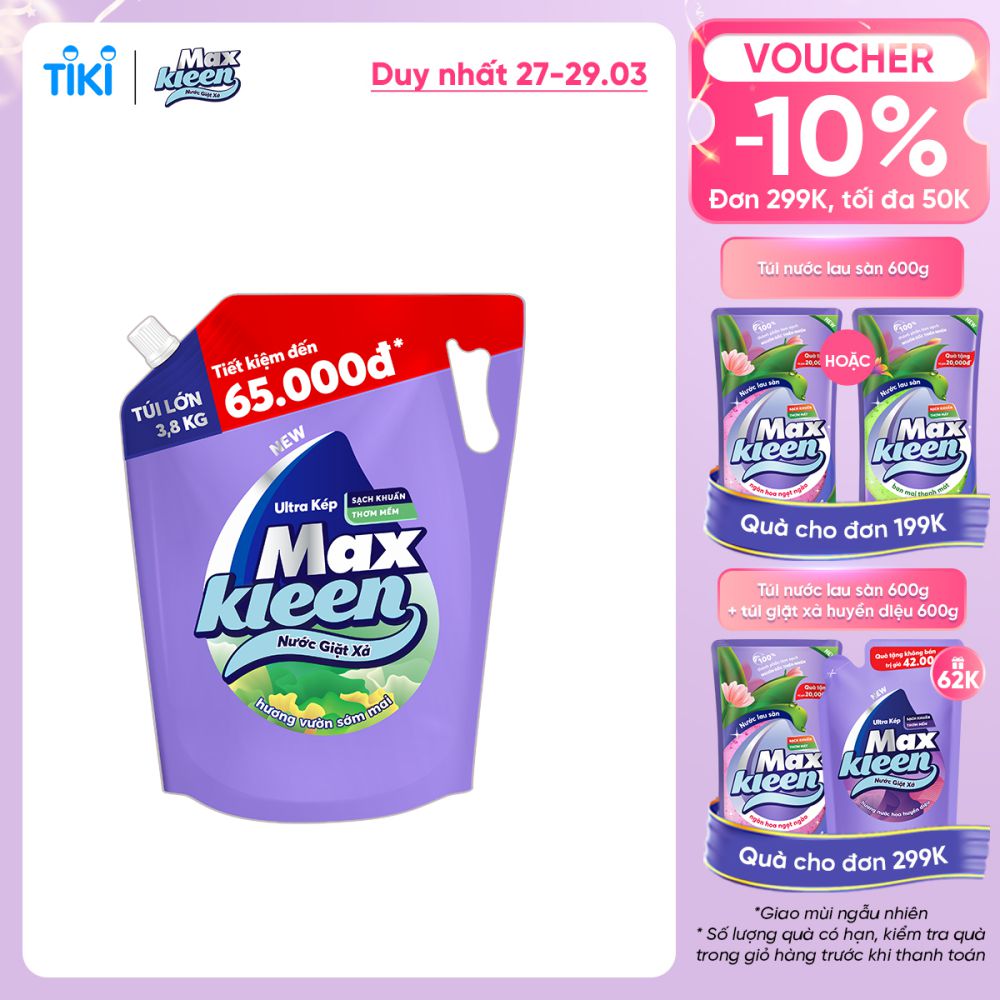 Túi Nước Giặt Xả Maxkleen Hương Vườn Sớm Mai (3.8kg)