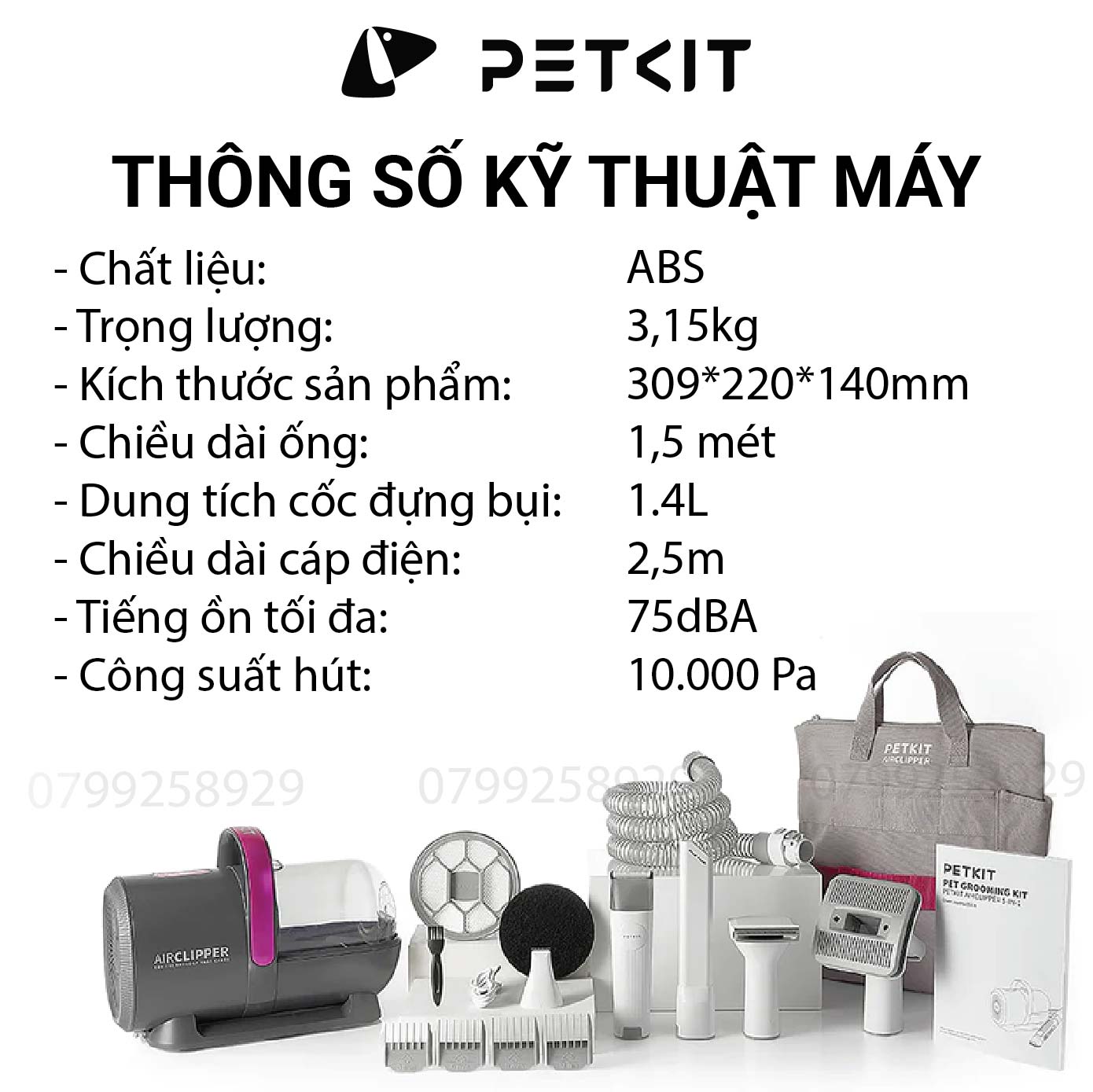 Máy Cắt, Tỉa, Hút Lông Chó Mèo Petkit 5 Công Dụng