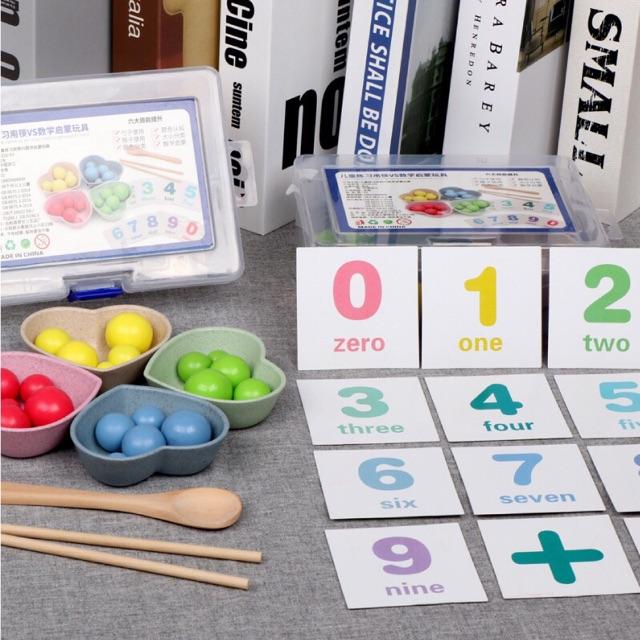 Đồ chơi gỗ Montessori bộ gắp hạt số đếm