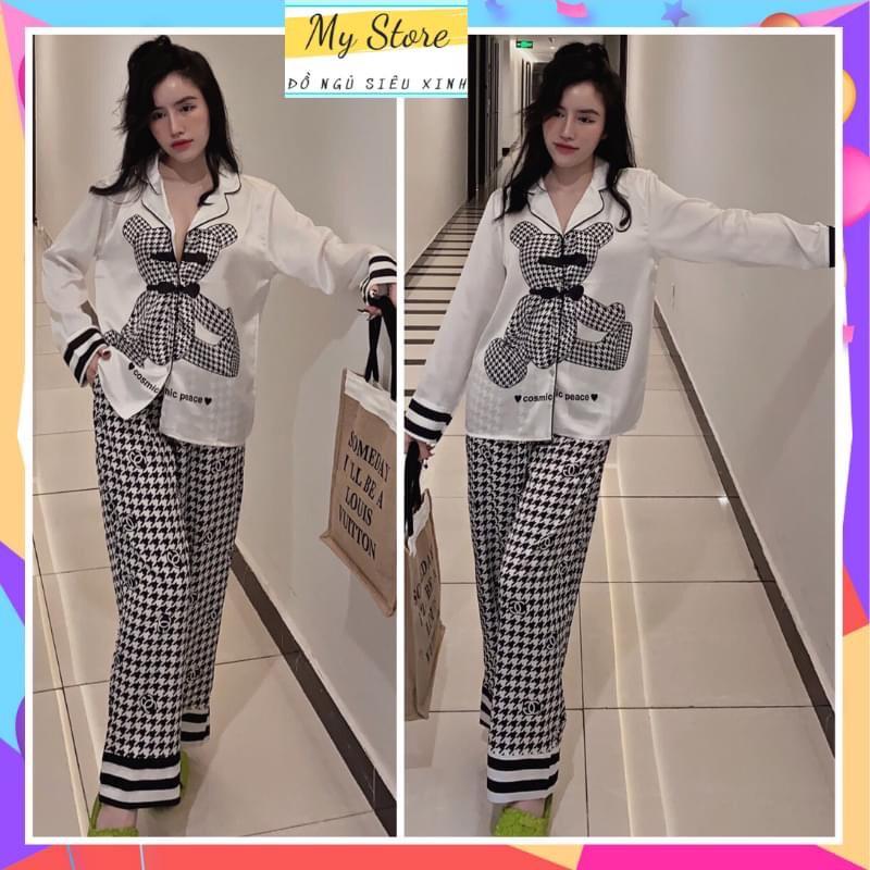 Bộ đồ ngủ nữ Pijama tiểu thư tay dài quần dài dễ thương lụa latin siêu mềm mịn mát freesize dưới 62kg MY STORE S22