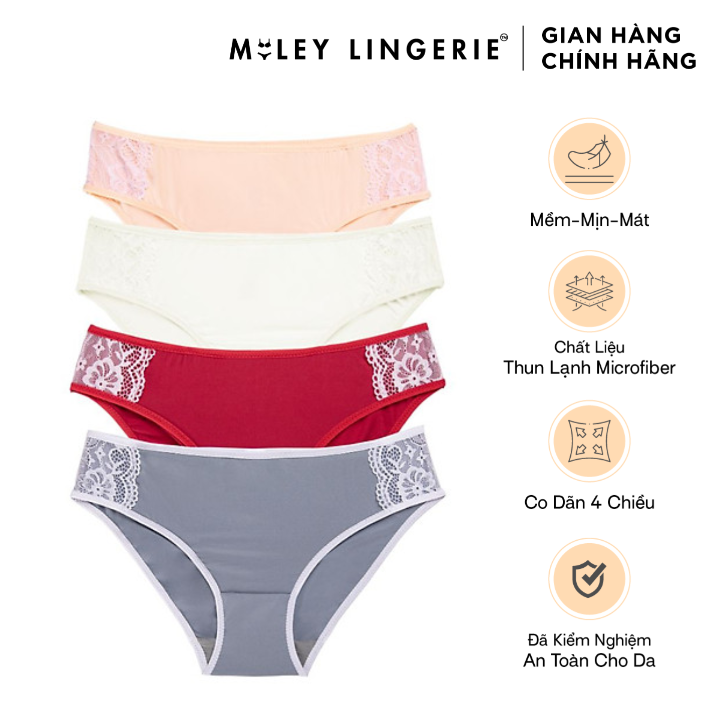 Hình ảnh Combo 4 Quần Lót Nữ Phối Ren Miley Lingerie Active FMM0205-0405-1105-1205