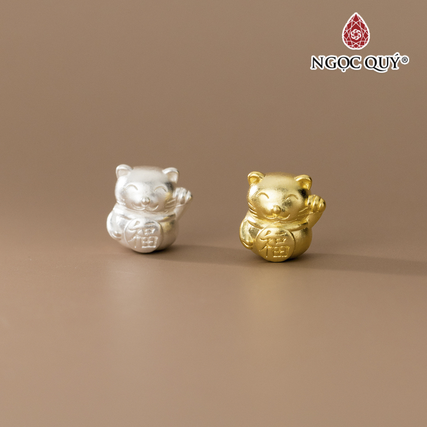 Charm bạc 3D hình mèo thần tài xỏ ngang - Ngọc Quý Gemstones