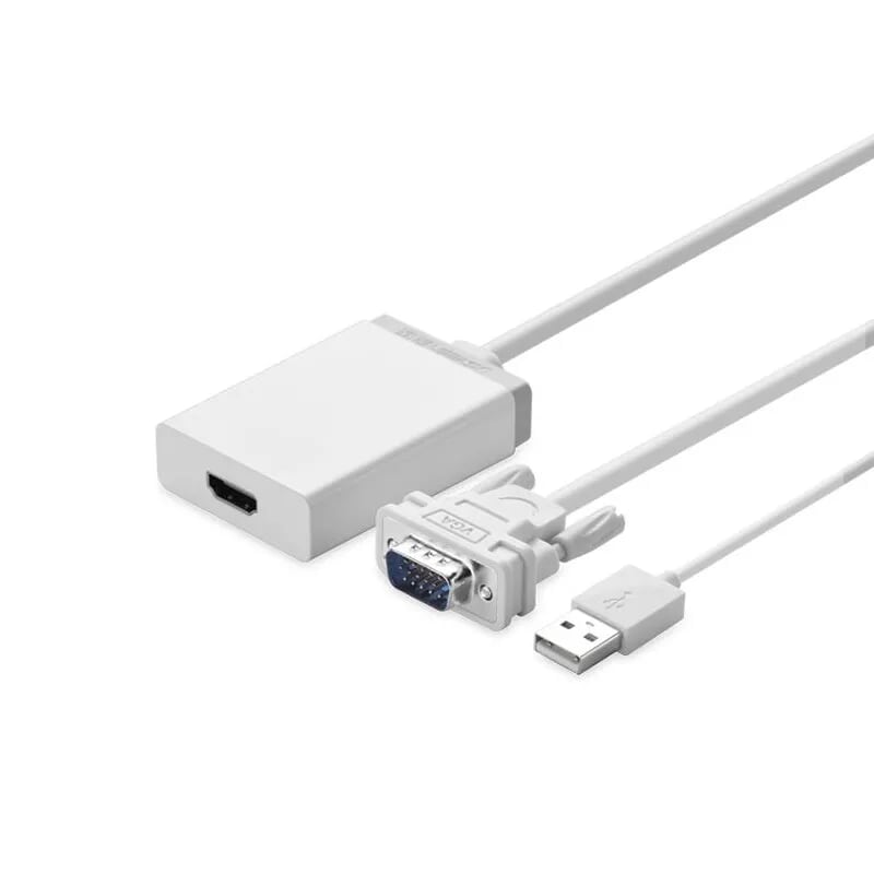 Cáp chuyển VGA ra HDMI tích hợp Audio cao cấp dài 50CM có nguồn phụ Màu Trắng Ugreen