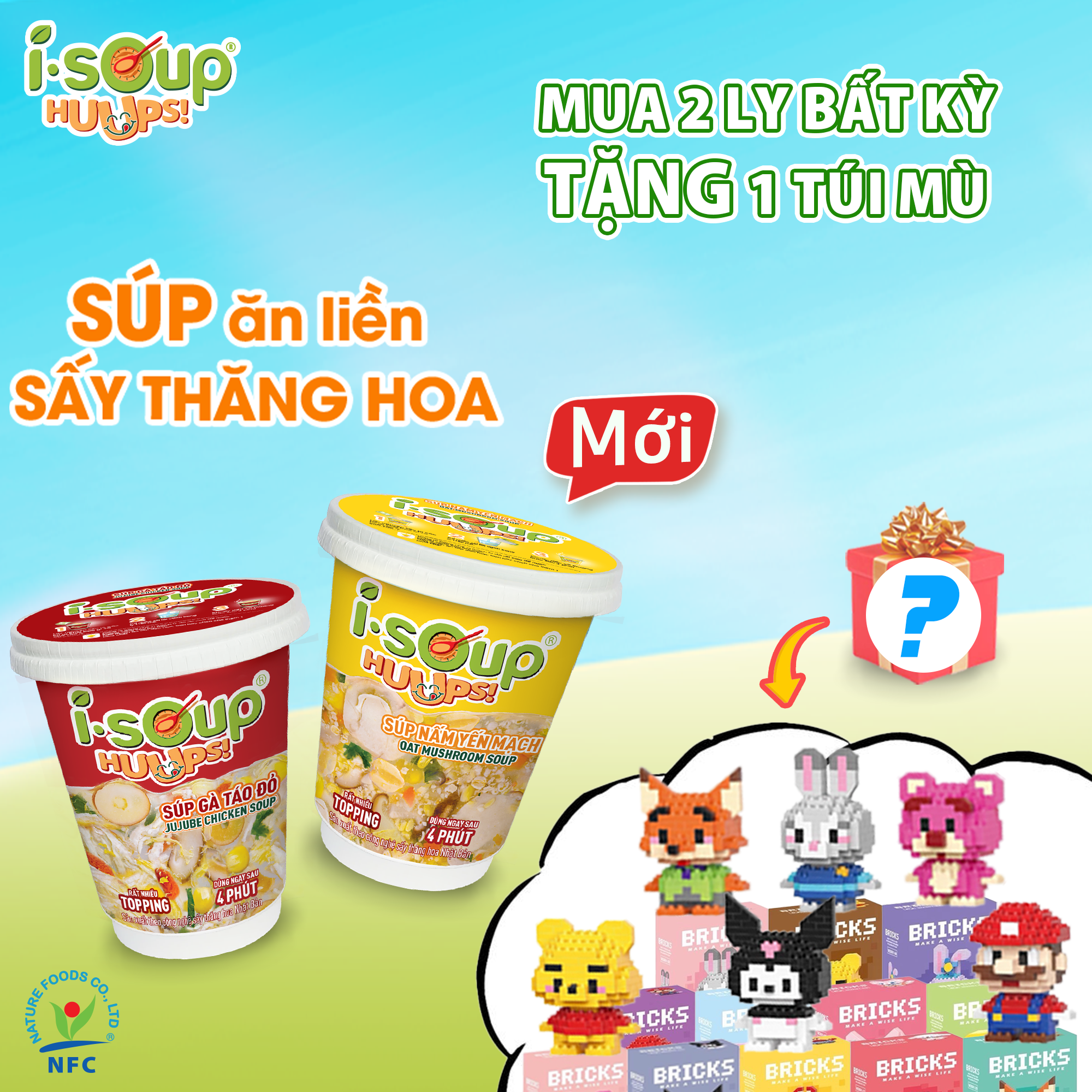 Combo Súp Gà Táo Đỏ + Súp Nấm Yến Mạch ISOUP HUUPS - Súp Ăn Liền Sấy Thăng Hoa