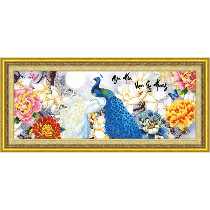 Tranh thêu chữ thập Gia hòa vạn sự hưng 141x58cm - chưa thêu