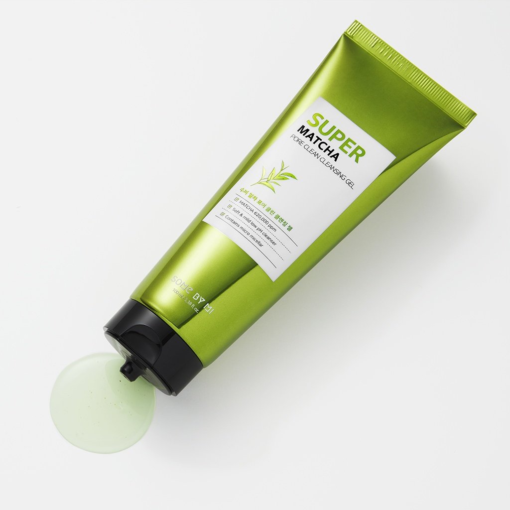 Sữa rửa mặt dịu nhẹ, dưỡng ẩm, thu nhỏ lỗ chân lông Some By Mi Super Matcha pore clean cleansing gel 100ml + Tặng Kèm 1 Băng Đô Tai Mèo ( MÀu Ngẫu Nhiên)